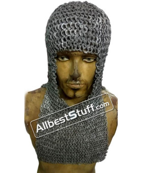 Flat Riveted Alternating Solid Aluminum Maille Coif